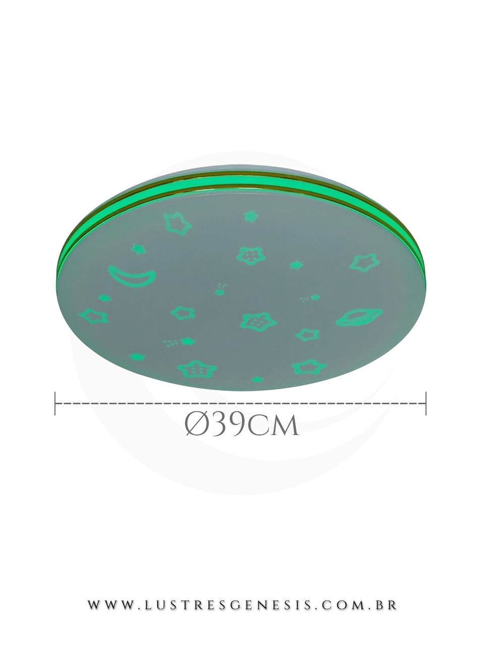 Luminaria Plafon Led Infantil Redondo Verde Ø39cm Plafon para Quarto Infantil, Quarto, Sala de Estar, Quarto Casal e Suite Master